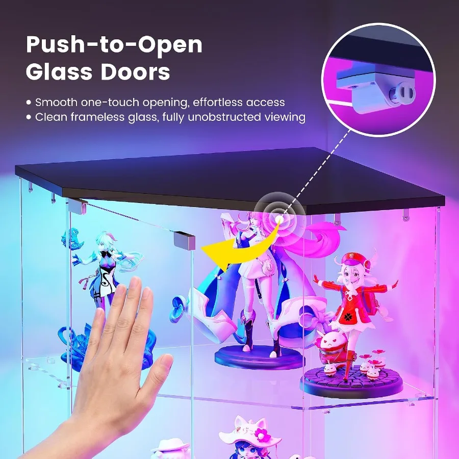 HNEBC 69"H Corner Display Cabinet with Glass Door and RGB Sensor Lights view 4