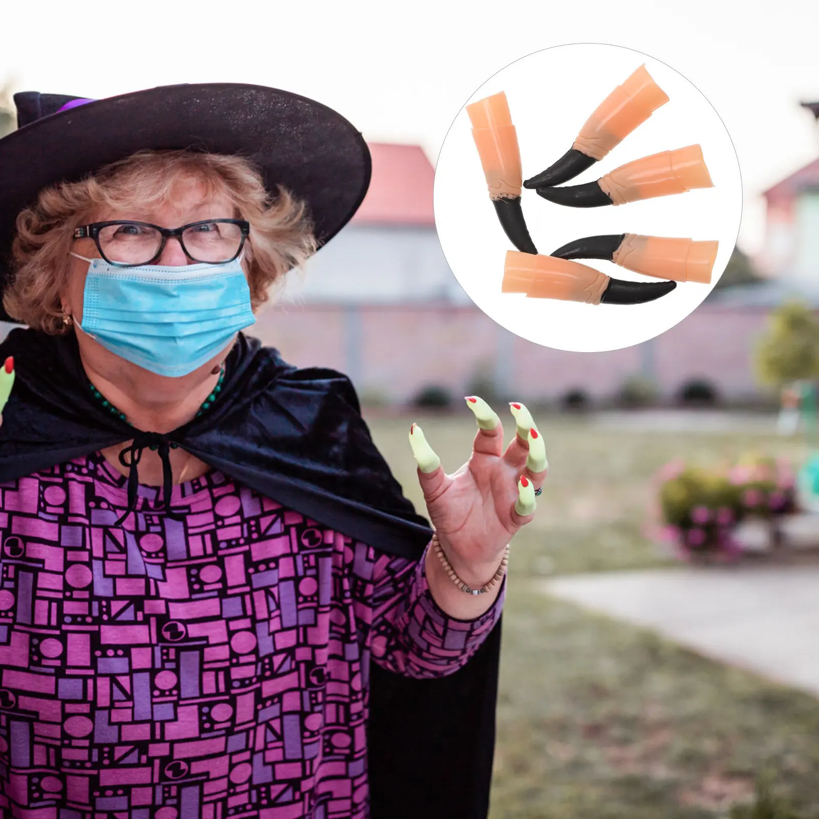 

10 шт. длинных пластиковых когтей-ногтей зомби, накладные пальцы ведьмы, реквизит для вечеринки на Хэллоуин, пальцы ведьмы на Хэллоуин