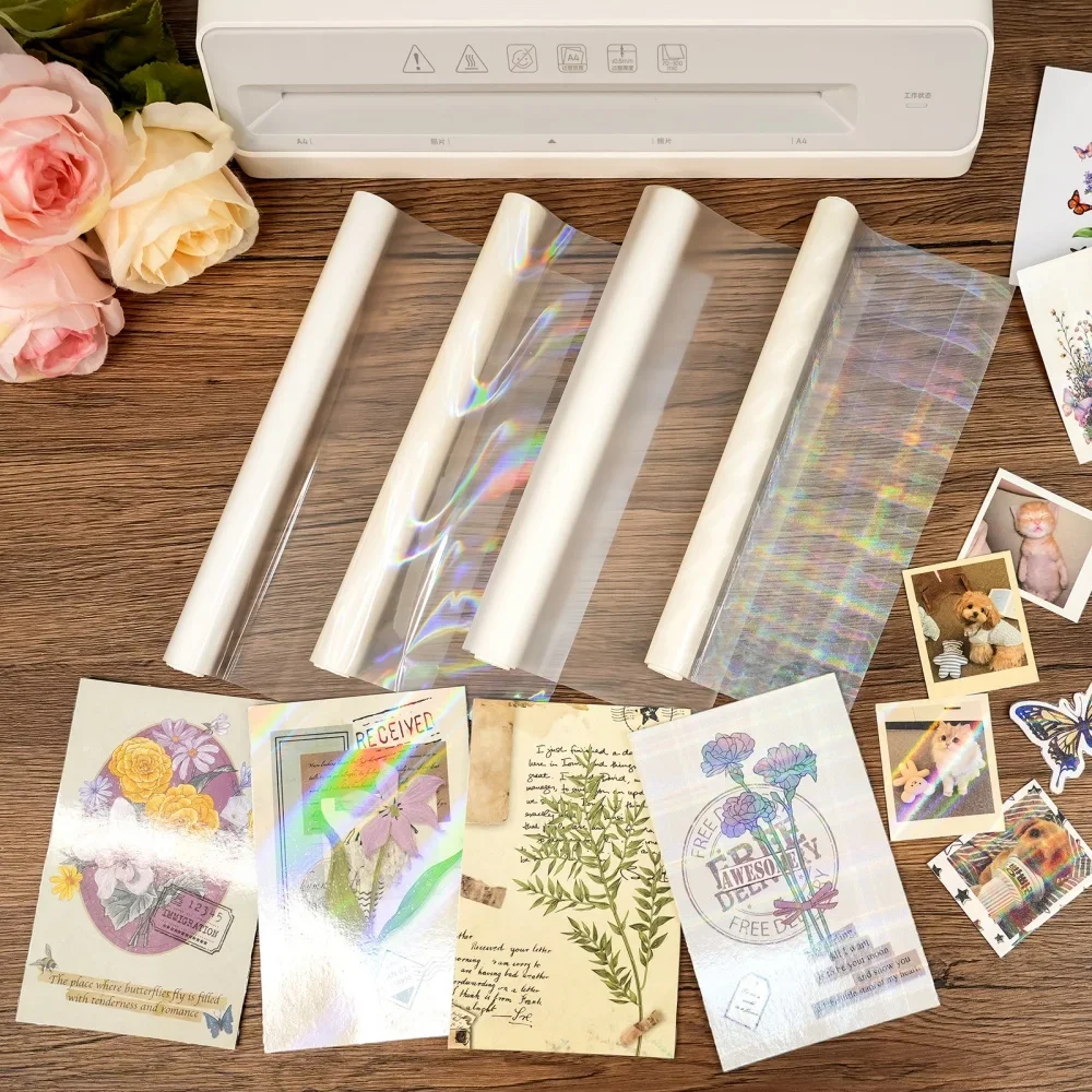Rollo de Película Holográfica BOPP Pre-Recubierta de 22x500cm, Transparente, Resistente al Agua y a los Arañazos, Compatible con Laminadoras para Manualidades en Papel