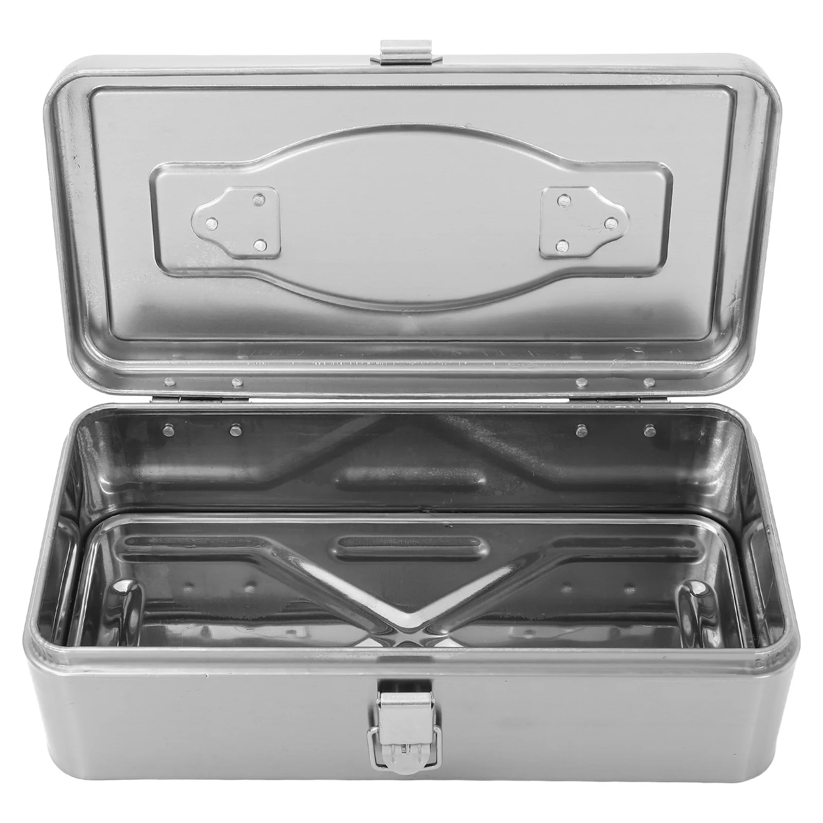 صندوق أدوات كبير من الفولاذ المقاوم للصدأ صندوق أدوات معدني محمول مقبض منظم تخزين الأجهزة الثقيلة ورشة عمل المرآب أداة منزلية #5