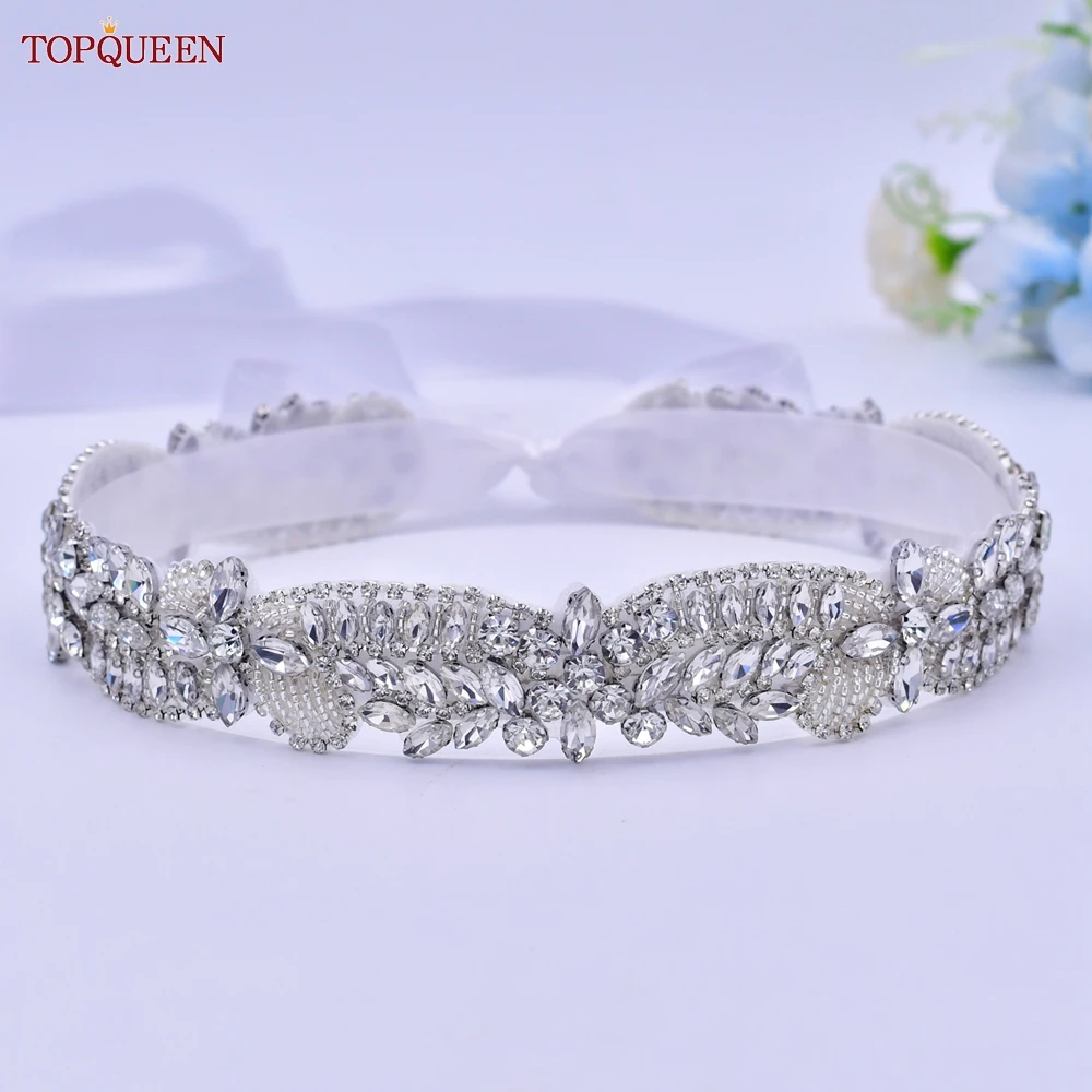 TOPQUEEN S114 diamentowe wesele pas dekoracyjna naklejka dodatki do sukni ślubnej pasek do sukni ślubnej luksusowy diament Handmade Accesso