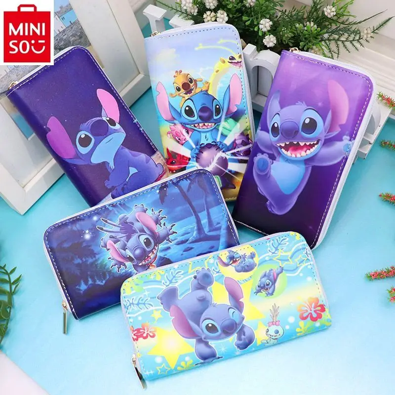 

MINISO Anime Cartoon Stitch Printed Long Wallet Student Loveable Multi functional Large Capacity Storage Card Bag