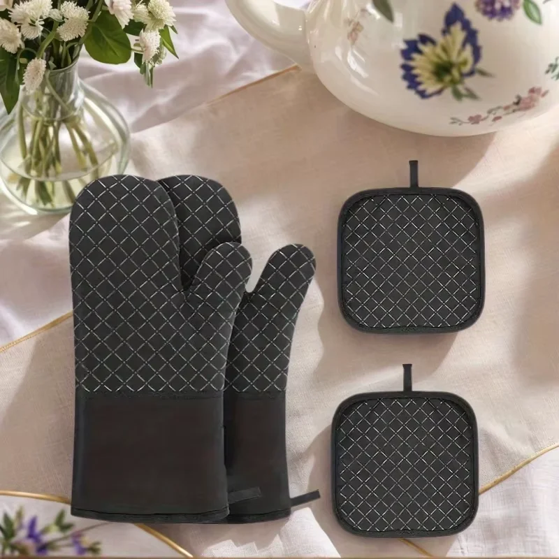 Microwave Cotton Baking Gloves Anti-Scalding Heat Resistant Oven Mitts Bakeware Non-Slip Insulation Gloves