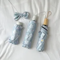 Gentle Wind Blue Floral Umbrella Three-fold Sun Protection Sun Umbrella Five-fold Sun Rain Dual-purpose Advertising Umbrella