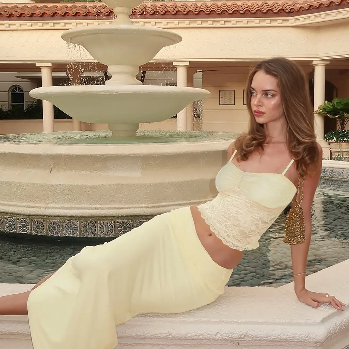 2025 primavera e verão novas roupas femininas rendas tubo superior colete saia quadril conjunto z350