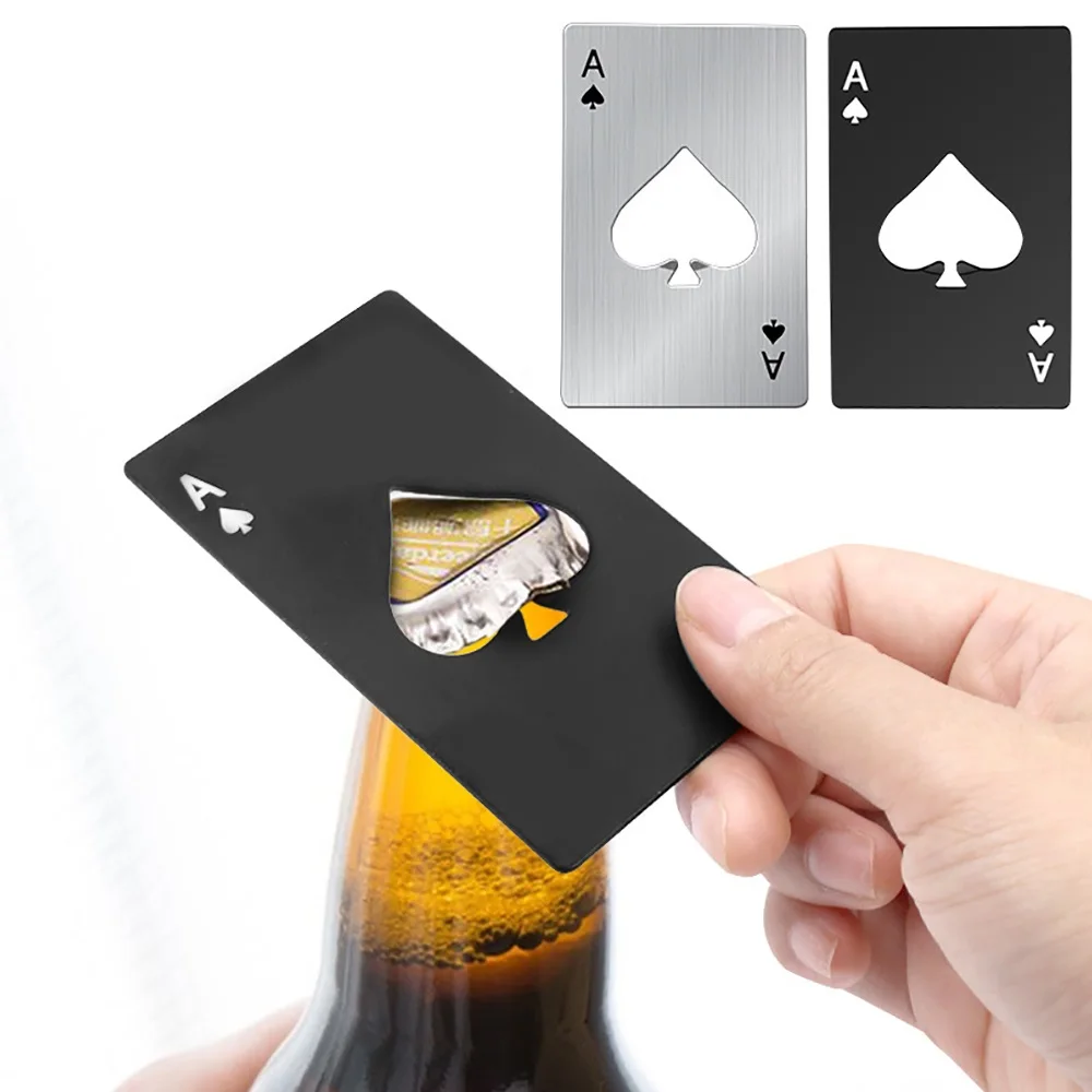 Abridor de botellas de cerveza con tarjeta de póker negra, abridor de botellas de tarjetas de crédito personalizado de acero inoxidable, herramienta de Bar