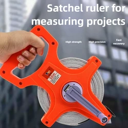 Fiber tape measure 30m 50m 100m Portable plastic red frame measure Hand crank floor rack type PVC steel tape measure
