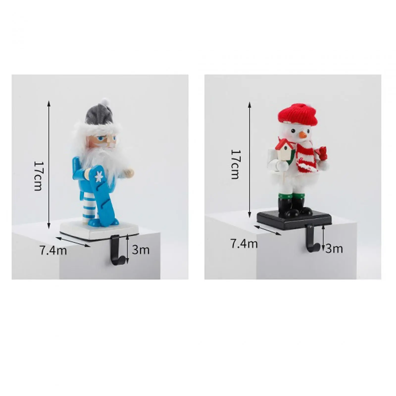 Multicolor Wooden Nutcracker Snowman Christmas Ornament Set of Two Desktop Figurines for Home Kitchen Living Room Holiday Decor