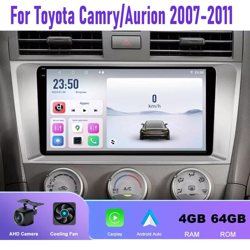 

GPS 9" For Toyota Camry/Aurion 2007-2011 Car Stereo Radio Carplay Android 15 Auto Wireless Navigation Intelligent System 64GB