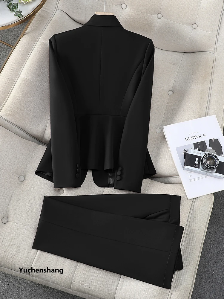 بدلة بناطيل نسائية أسود أزرق أحمر أنثى مكتب السيدات الأعمال ملابس العمل سترة وبنطلون رسمي 2 قطعة السترة مجموعة #6