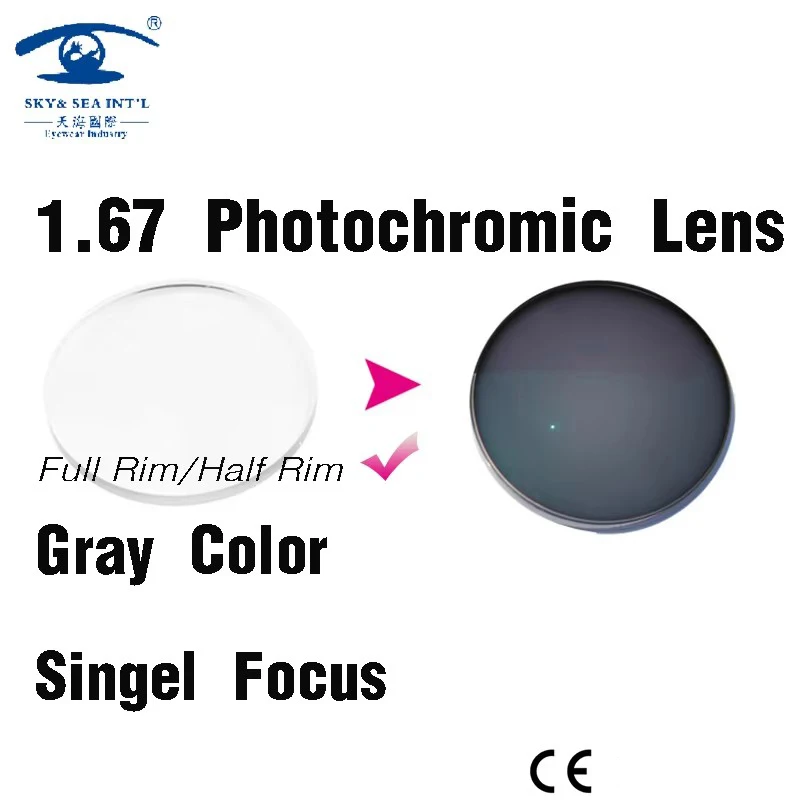 

1.67 High Index Photochromic Lenses Singel Focus Lens Gray Eye Lenses Men Women Presbyopia Lens Optical Lenses