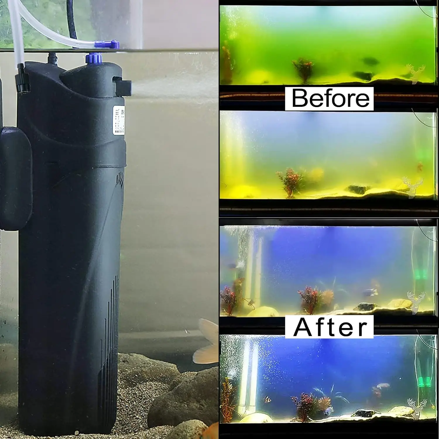 

Aquarium Filter JUP-01 for 40-80 Tank Clear, U-V Fish Tank Green Clean Machine Submersible Pump w/ 1 Spare Bulb