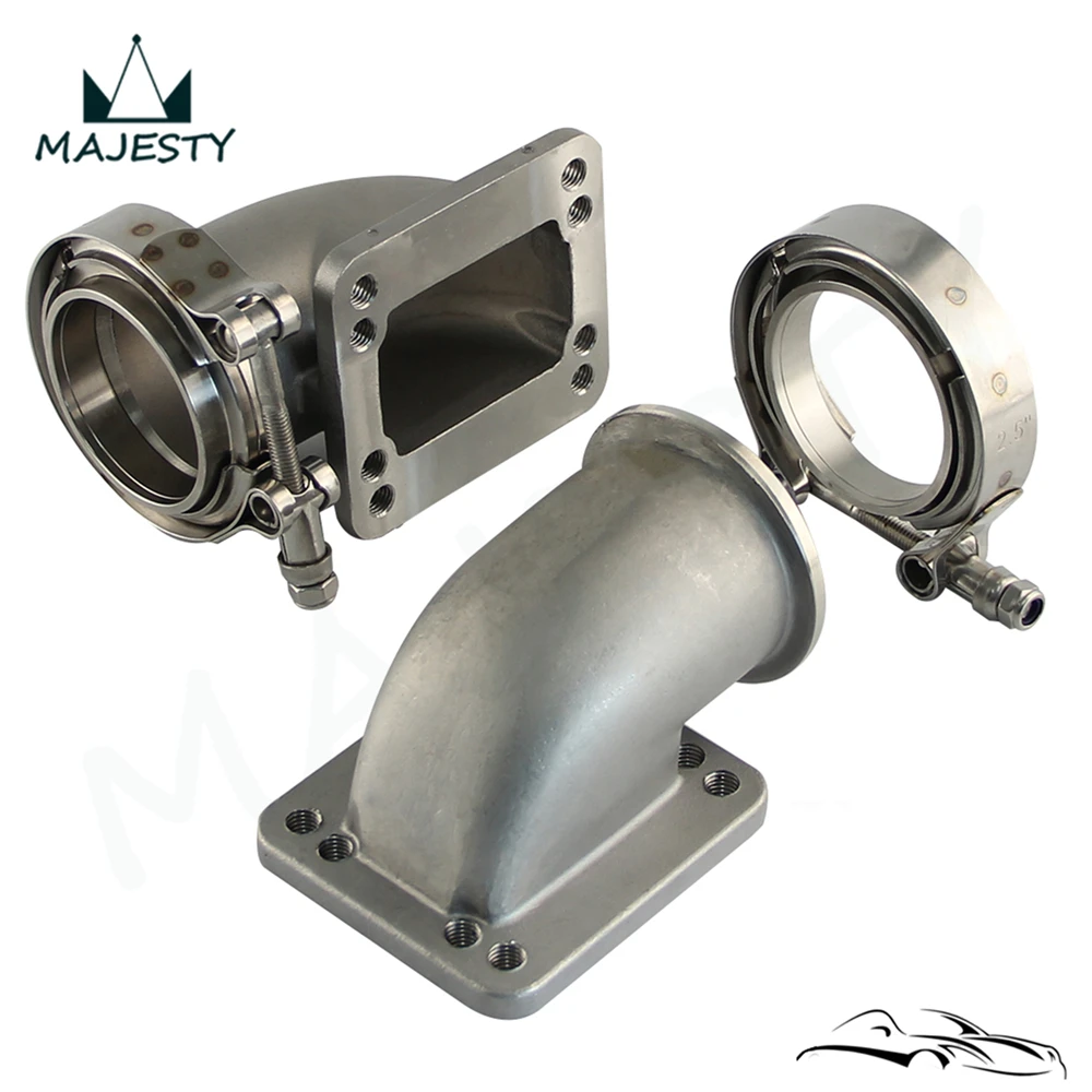 

2PCS 2.5" Vband 90 Degree Steel Cast Elbow Adapter Flange For T3 T4 Turbo+Clamps