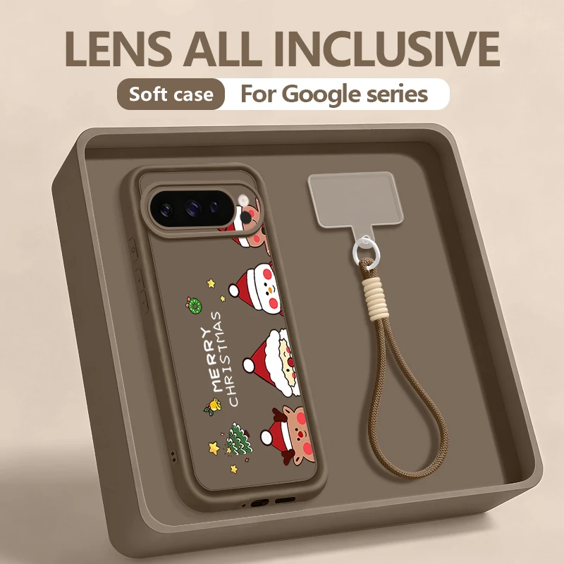 Милый чехол для телефона с рождественским принтом для Google Pixel 10 9 8 7 Pro 8A 7A 9 Pro XL, противоударный мягкий чехол из ТПУ со шнурком для Pixel 10 Pro