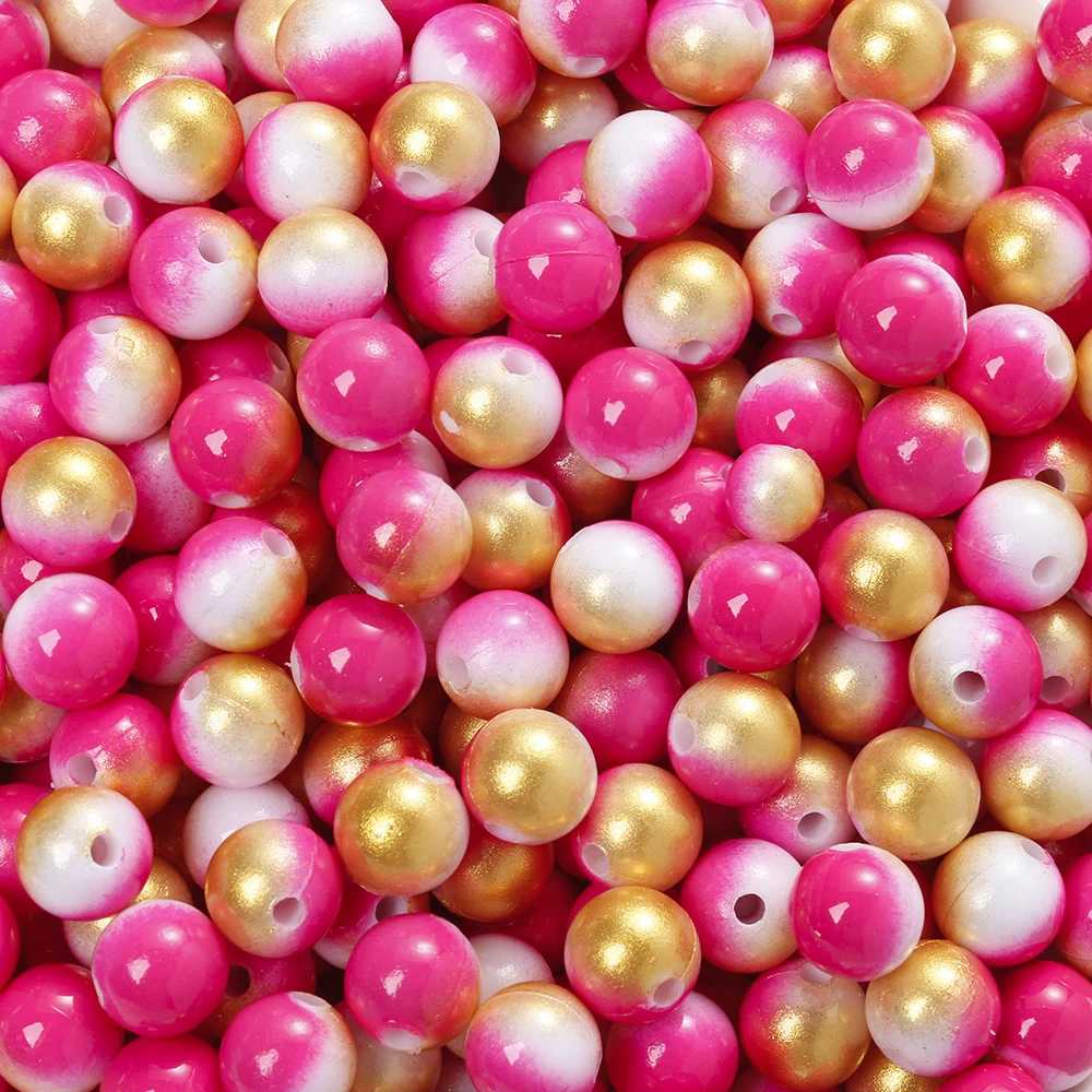 100-200 Stück 6/8mm Farbverlauf Dip-Dye Acrylperlen Sortiment Runde Glitzer-Abstandsperlen für DIY Schmuckherstellung Armbänder Basteln – Detail 9