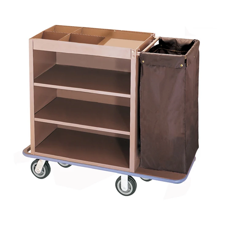 All stainless steel hotel linen cart, hotel room cart, cleaning cart, multi-functional trolley, service cart
