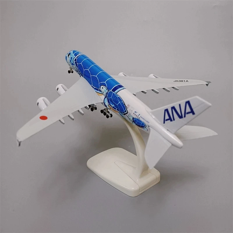 18*20cm Alloy Metal Japan Air ANA Airbus A380 Cartoon Sea Turtle Airlines Blue Diecast Airplane Model Plane Aircraft with Wheels