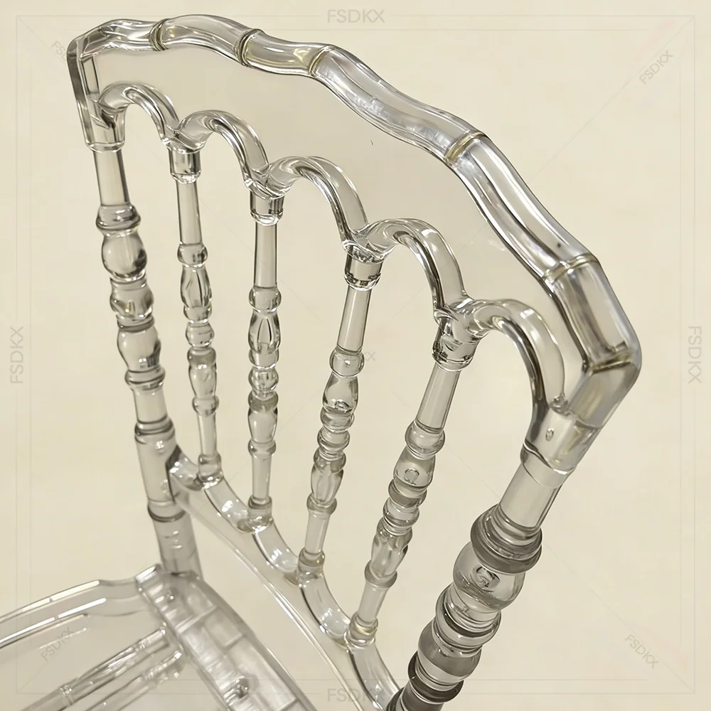 2026 Hot Sale Transparent Resin Chiavari Chair Clear Plastic Acrylic Phoenix Napoleon Hotel Wedding Chair