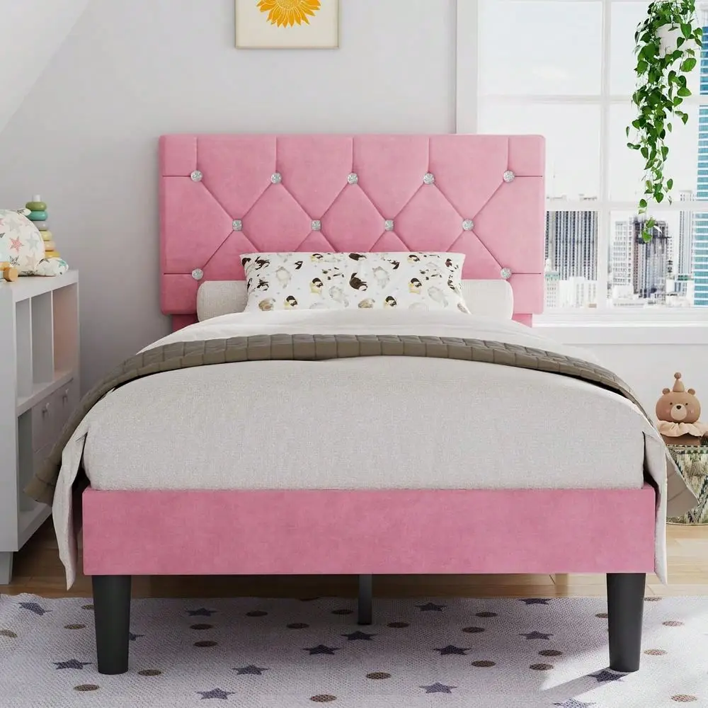 Twin Size Bed Frame With Storage Drawers, Leather Upholstered Bedframe With Tufted Headboard, Solid Wood Slat Support, No Box S