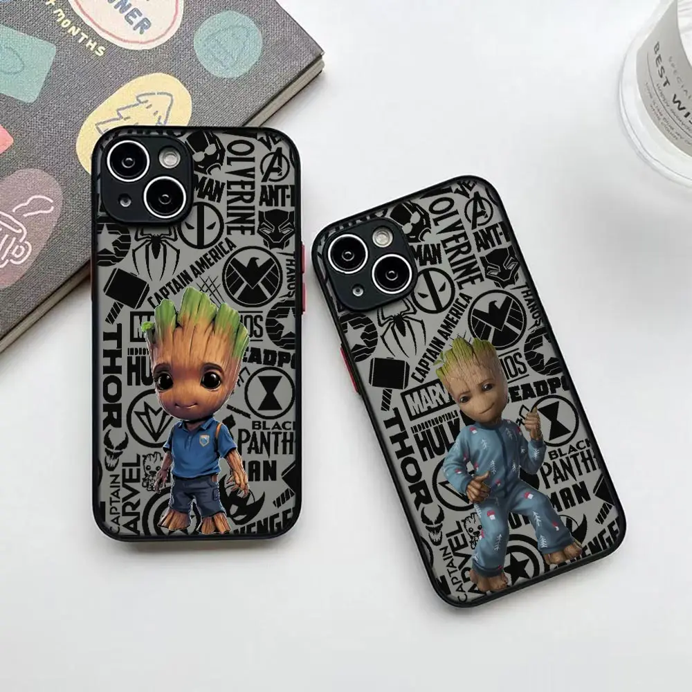 Marvel Baby Iam Groot Rocket Raccoon Phone Case For iPhone 16 ProMax 14 13 12 11 16 Plus Mini 15 Pro Max Fundas Matte Back Cover