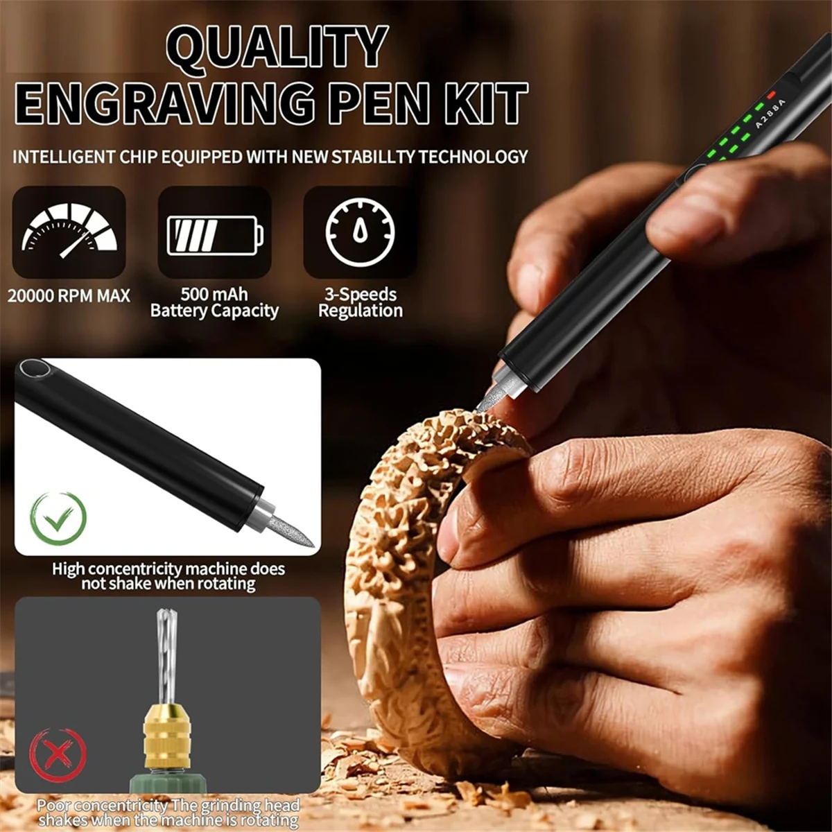 Y31A 41Pcs Engraving Pen Set with LED Light,USB Rechargeable Cordless Engraving Machine,Engraving Tools for Artists and DIY