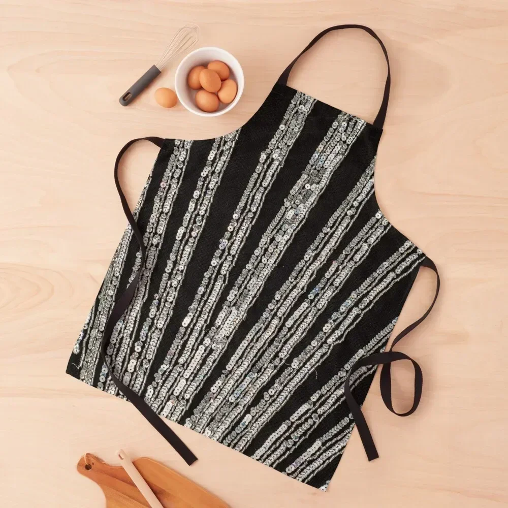 

Silver and Black Sequins Apron Barista Kitchen For Man Apron