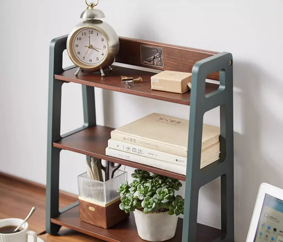 

Toys and books in one storage shelf desk kitchen condiment household three-layer shelf desktop wood