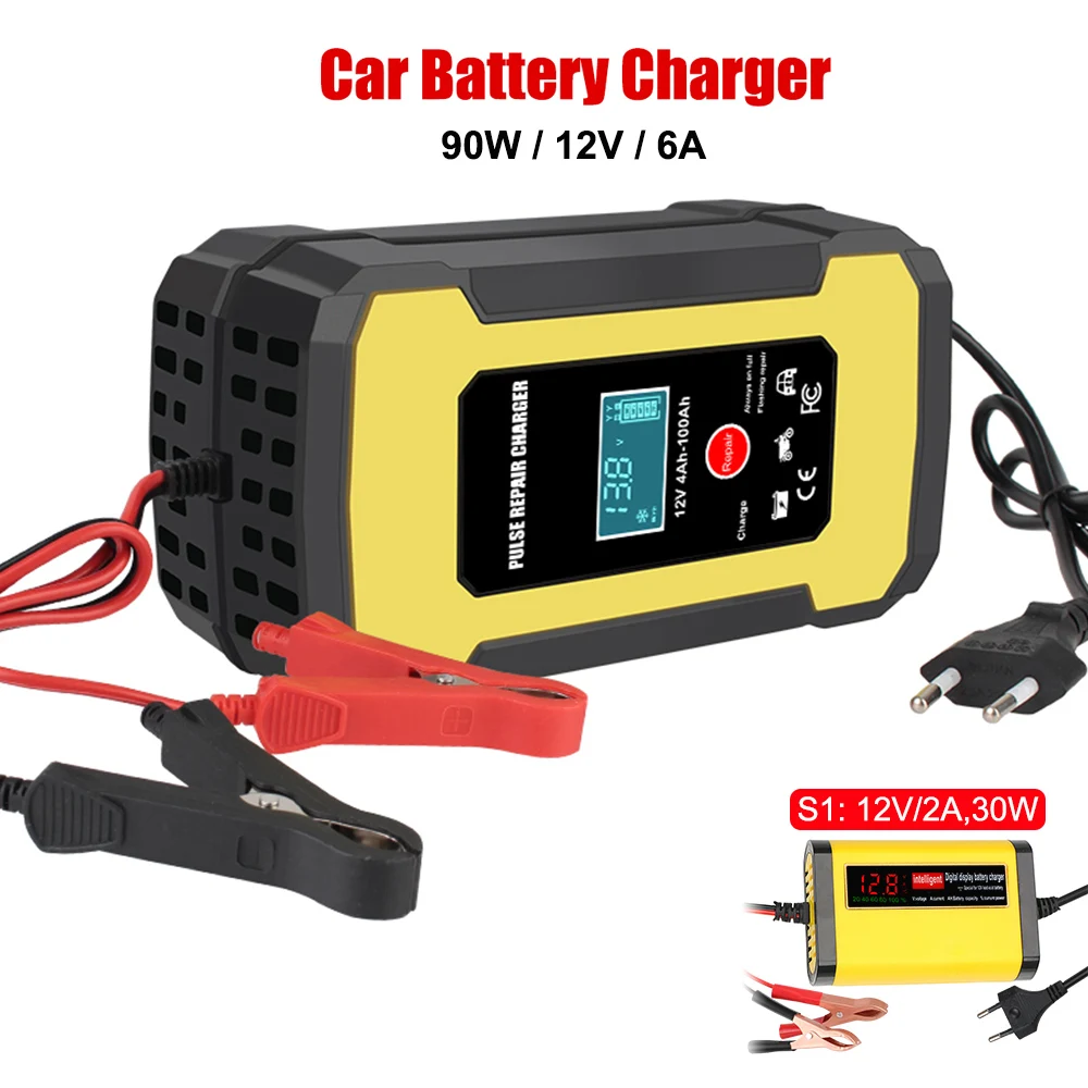 12V 6A Motorcycle Car Battery Chargers 110-220V US EU Plug Intelligent Pulse Repair For Lead Acid Batteries S1 Charger 12V/2A