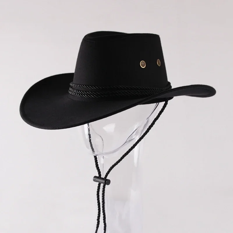 Vintage-Western-Cowboyhut, einfarbig, Basin-Hut, breite Krempe, Jazz-Hut, Outdoor-Sonnenschutz für Wandern, Camping, Reiten – Detail 1
