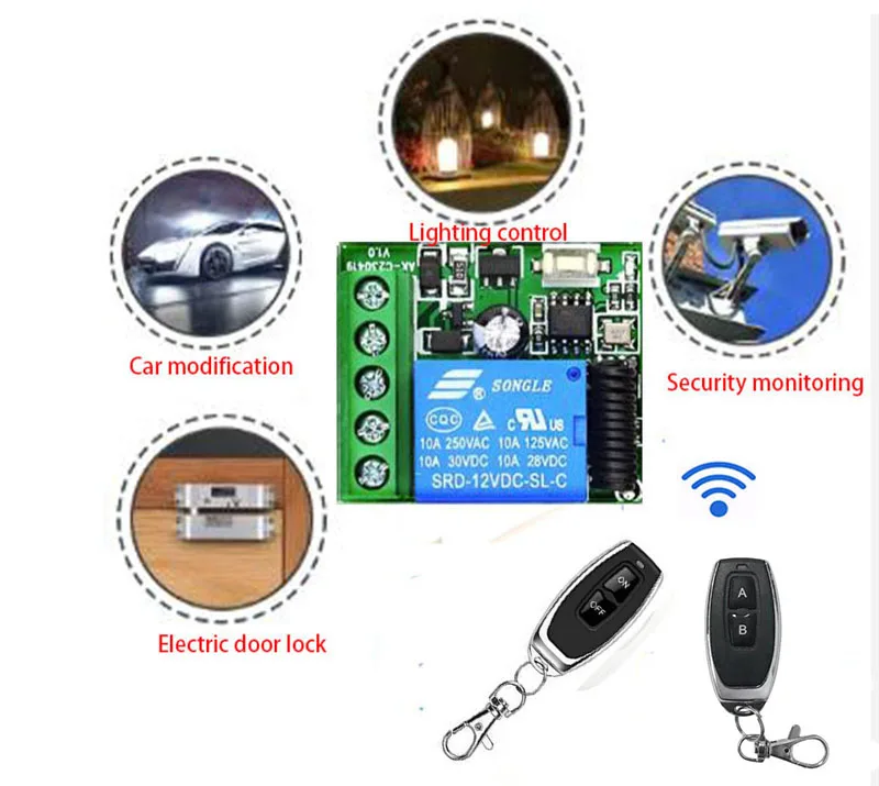 Hot 433Mhz Universal Wireless Remote Control Switch DC 12V 1CH 10A relay Receiver Module RF Transmitter 433 Mhz Remote Controls