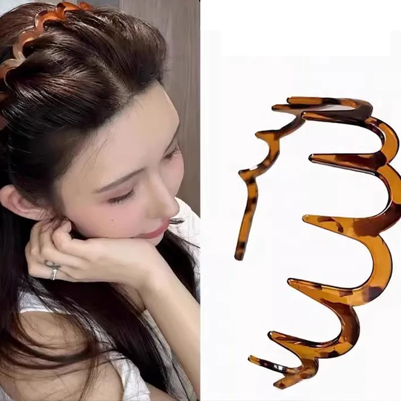 Haarbänder aus Bernstein mit Zahnchen zur Befestigung von Pony und gebrochenen Haarsträhnen, rutschfest, für Frauen und Mädchen, süßes Haarschmuck-Stirnband, modische Haaraccessoires – Detail 1