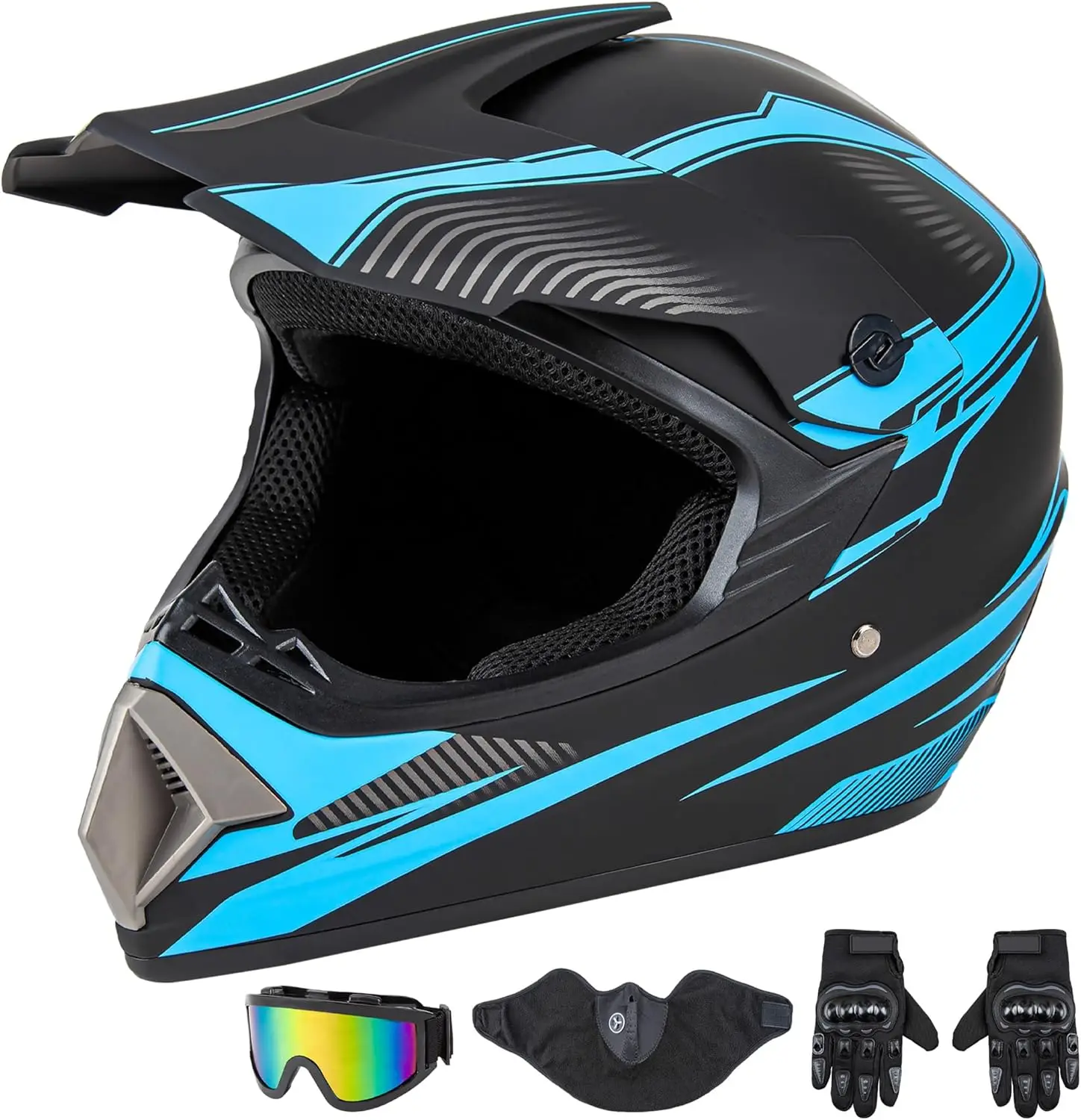 

Adult Dirt Bike Helmets Motocross ATV Dirtbike Offroad Full Face Motorcycle Helmet DOT Approved Matte Black and Blue