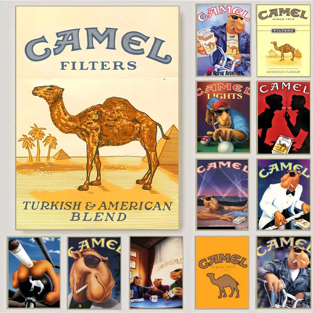 Camel Cigarettes Vintage Retro Poster Waterproof Sticky Wall Art Print For Bedroom Living Room Hallway Bar Home Decor