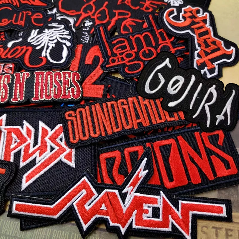 27Pcs/Lot Rock Band Patches For Clothing Embroidery Stripes Iron on Badges Stickers Sewing Vest Jacket Red view 3