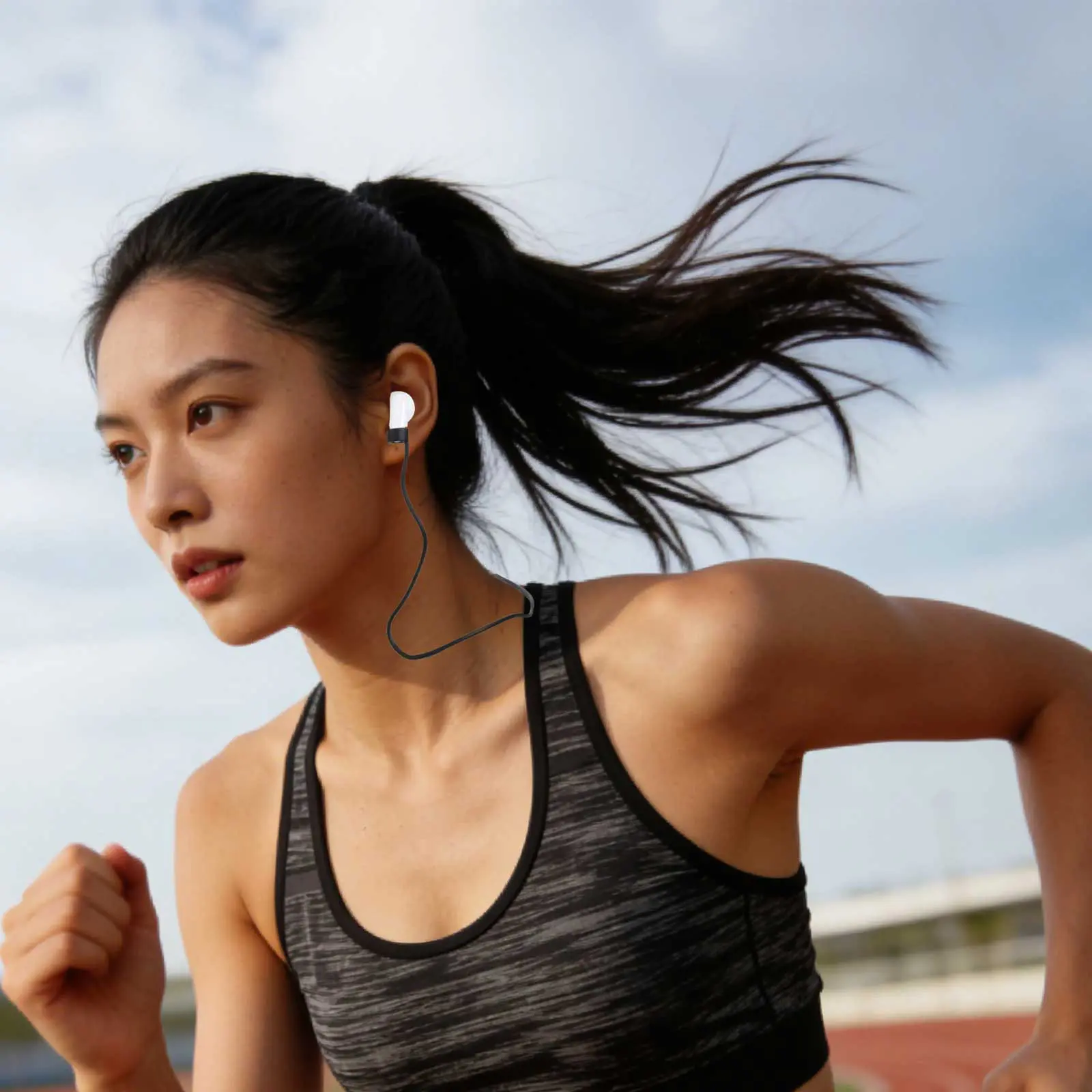 Silicone Anti-Lost Strap for Unique Neckband Design Comfortable Flexible High-Tensile Cable -on Use Black