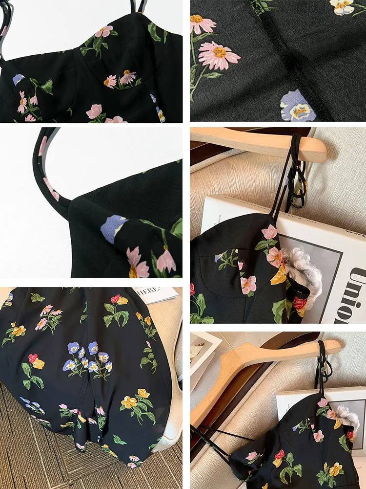 Midi Dress Women Sleeveless Sexy Summer Elegant Lady Printed Backless Design Vintage Temperament Trendy Korean Sundress Holiday