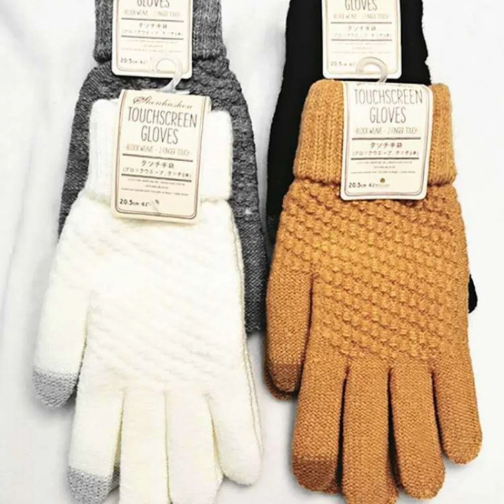 Touchscreen-Handschuhe für Damen, Winter, gestrickt, Plüsch, Jacquard, verdickt, rutschfest, Kaschmir, warme Winterhandschuhe für Damen, Handhandschuhe