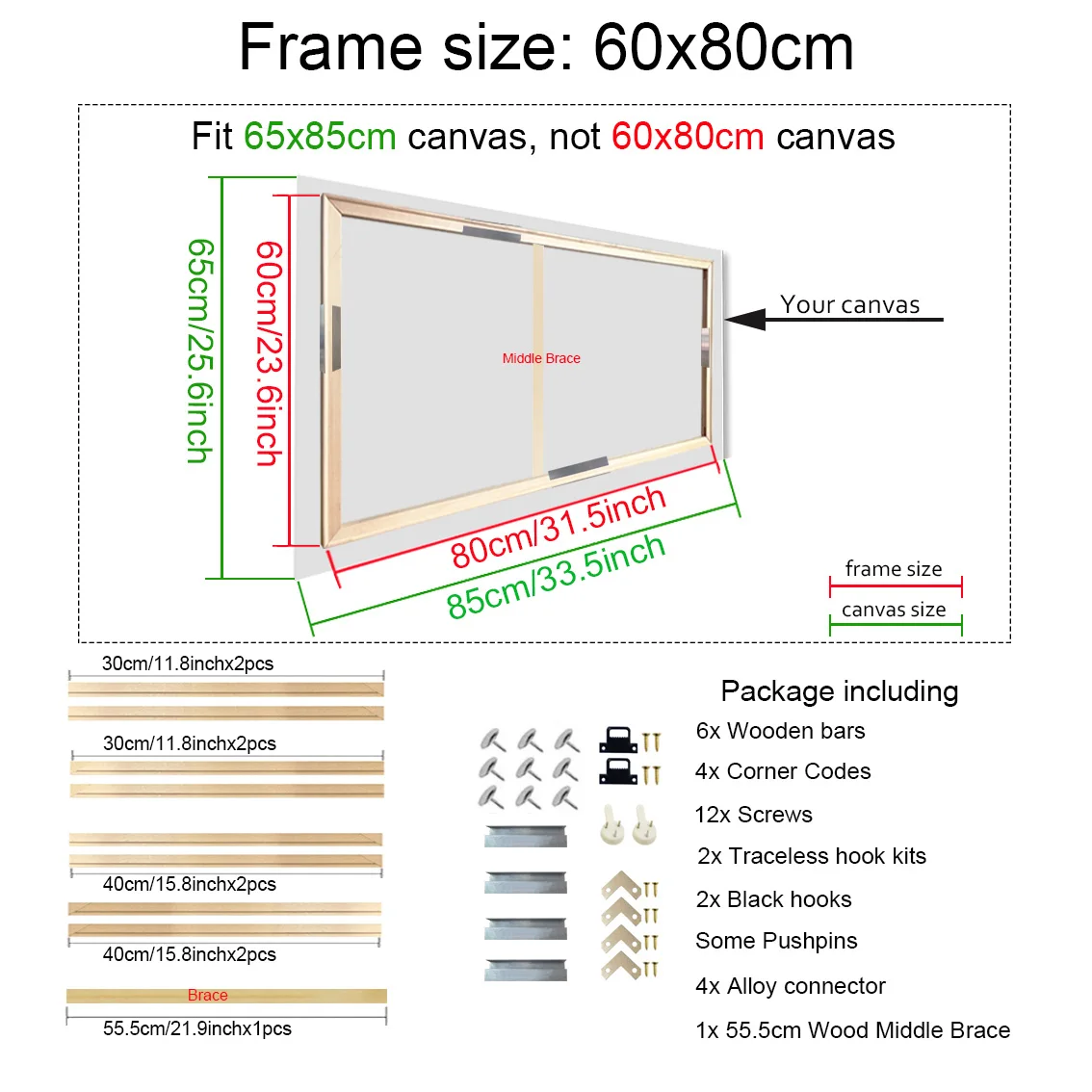 40X60 50X70 60X90 60X120 Diy Houten Frame Kit Voor Canvas Olieverf Frame Staven Hout Frame Voor Diamond Painting Muurkunst Frame