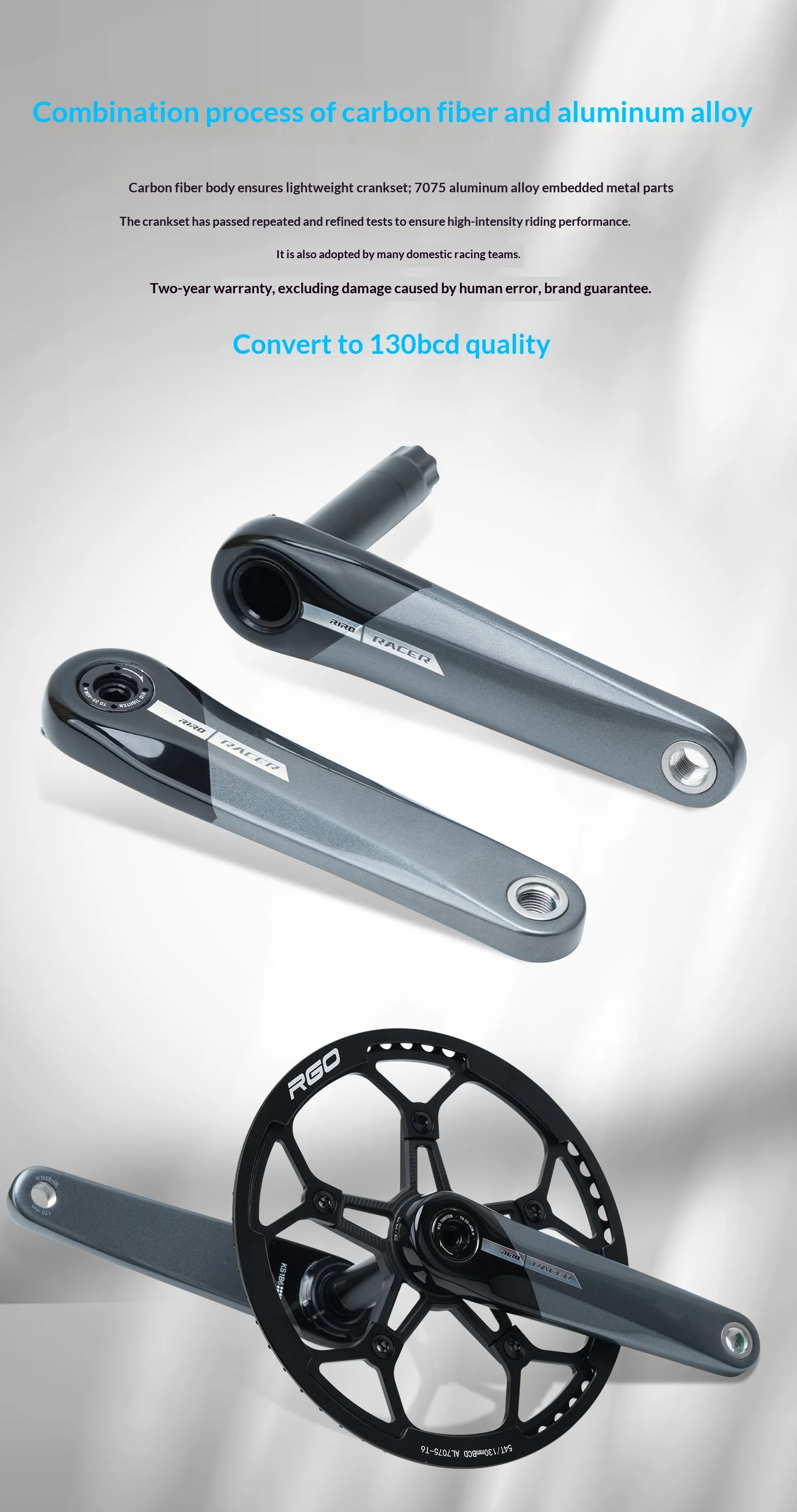 RIRO KSB Carbonfaser-Kurbelgarnitur für Rennrad/Klapprad, 24mm Spindel, 3-Bolzen-Direktmontage, kompatibel mit Leistungsmessern. – Detail 6