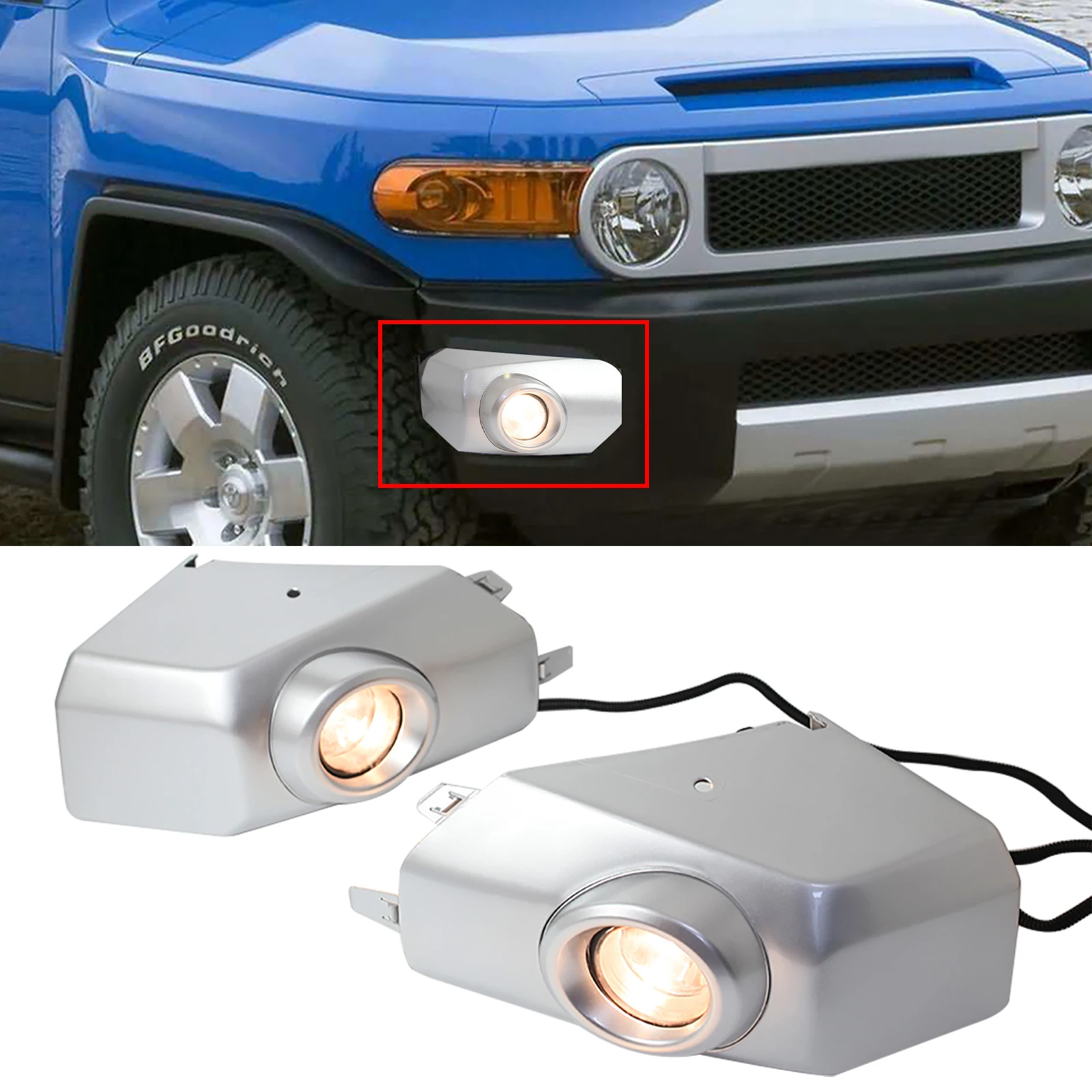 

Left+Right Front Bumper Fog Lights with Pad & Cover For Toyota FJ Cruiser 2007-2014