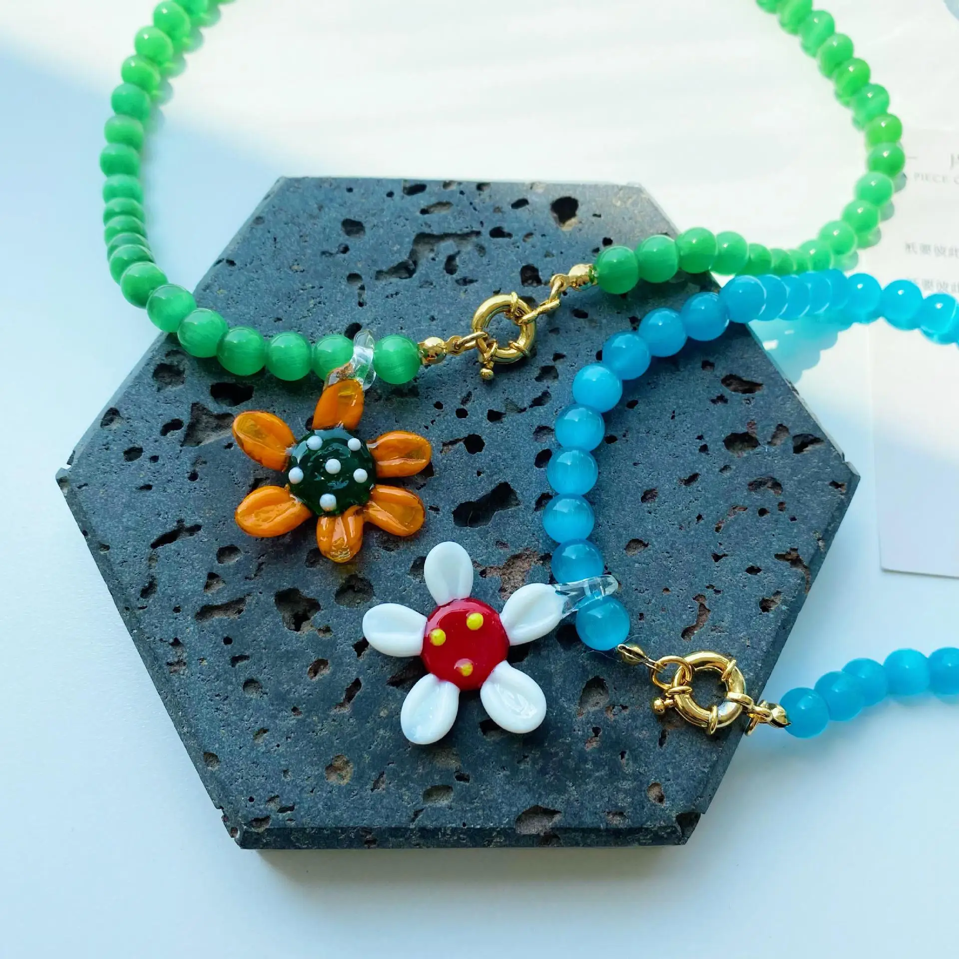 Богемный отдых, стеклянный кулон ручной работы и кошачий глаз с подсолнухом - красочные стеклянные дизайнерские украшения для женщин M390 Богемный отдых, стеклянный кулон ручной работы и кошачий глаз с подсолнухом - красочные стеклянные дизайнерские украшения для женщин M390