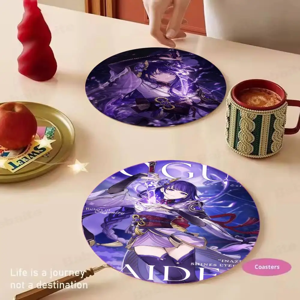 Raiden Shogun Genshin Impact Vintage Wooden Designs for Coffee & Tea, Washable Art Pieces for Cozy Home Cafe