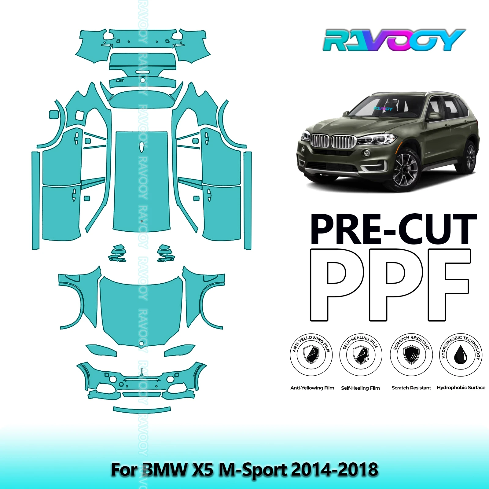 

For BMW X5 M-Sport 2014-2018 Clear Bra Full Vehicle 8.5Mil Precut PPF Paint Protection Film