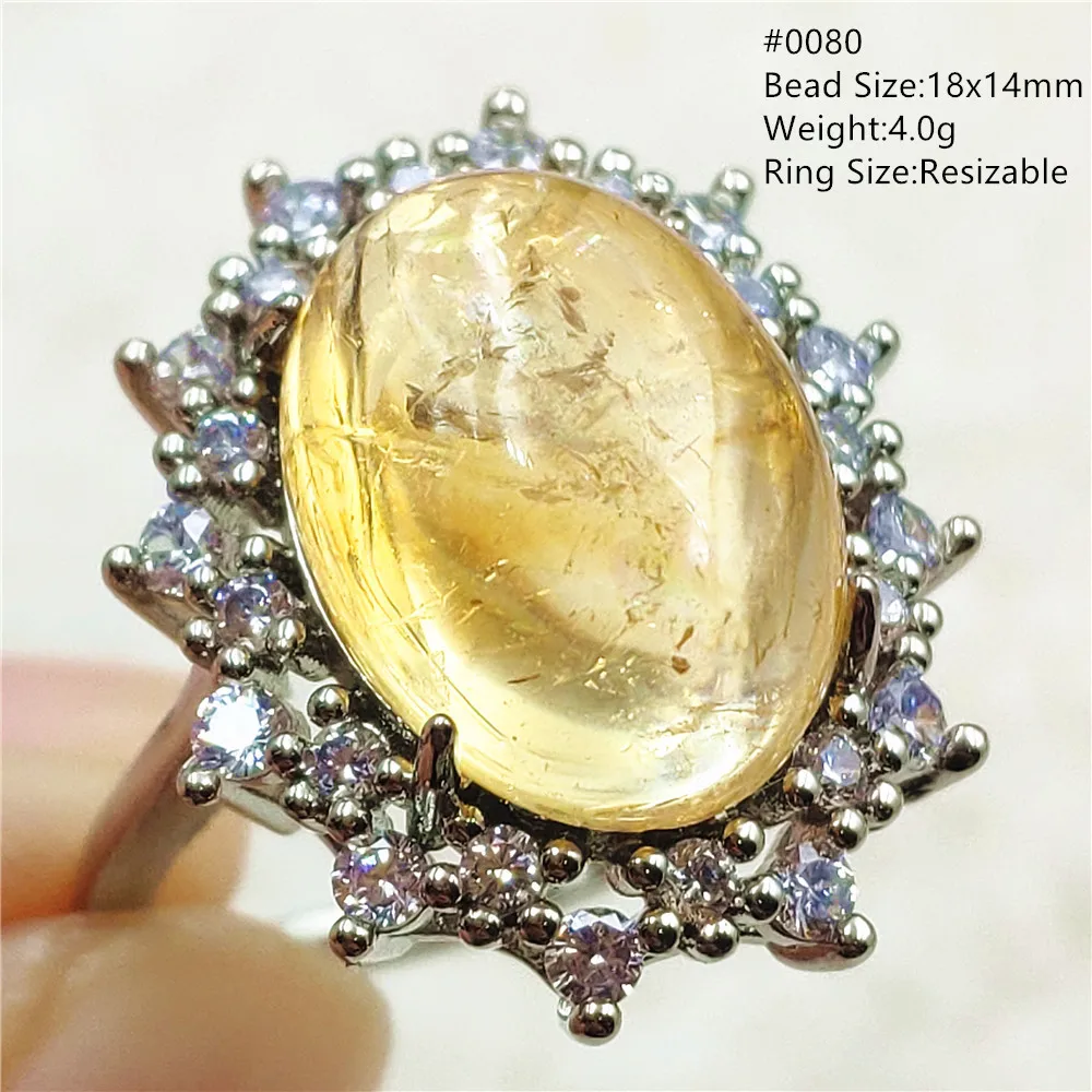 

Natural Yellow Citrine Quartz Crystal Adjustable Ring Woman Men Clear Round Bead Brazil Rare Citrine Wealthy AAAAA