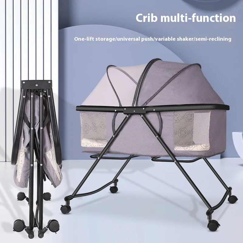 سرير أطفال معدني قابل للتعديل بتصميم أوروبي حديث قابل للطي مع سرير بجانب السرير للاستخدام في غرفة النوم والفندق #2