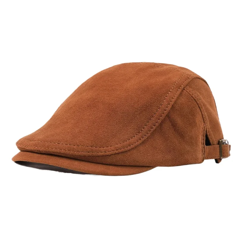 Unisex Sheepskin Suede Beret Duckbill Driver Hat - Women's Influencer Japanese British Painter Cap Fashion Newsboy Hat for Men