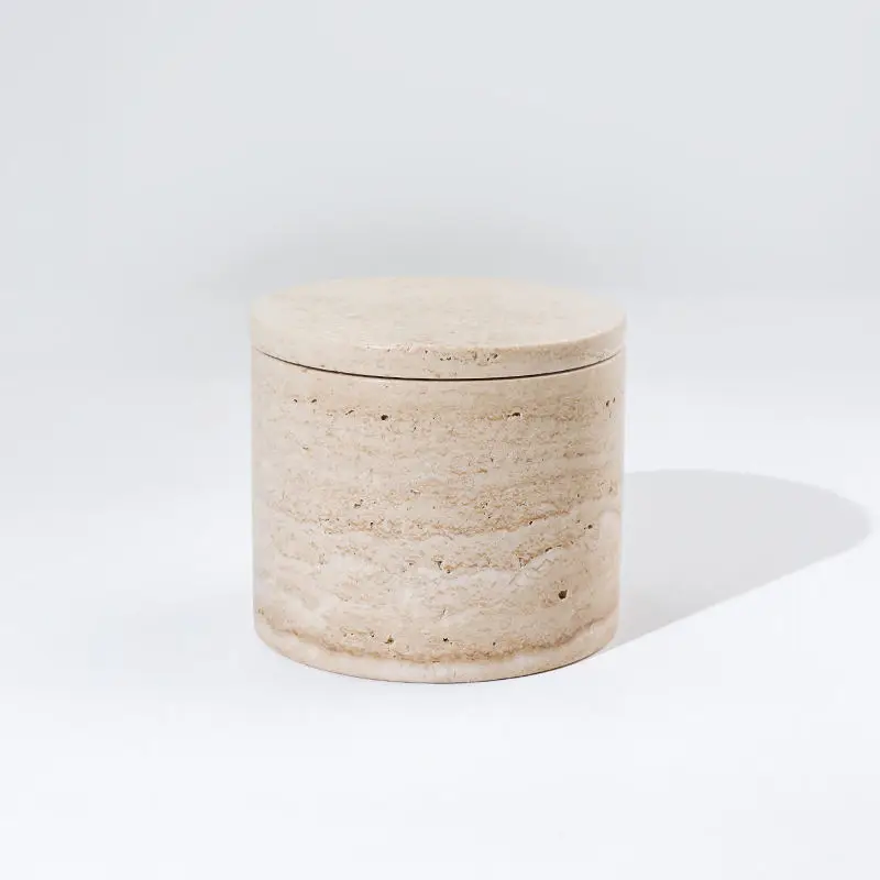 Vintage D10x11CM Naturalny marmur Beżowy trawertyn Pusty słoik do przechowywania z pokrywką