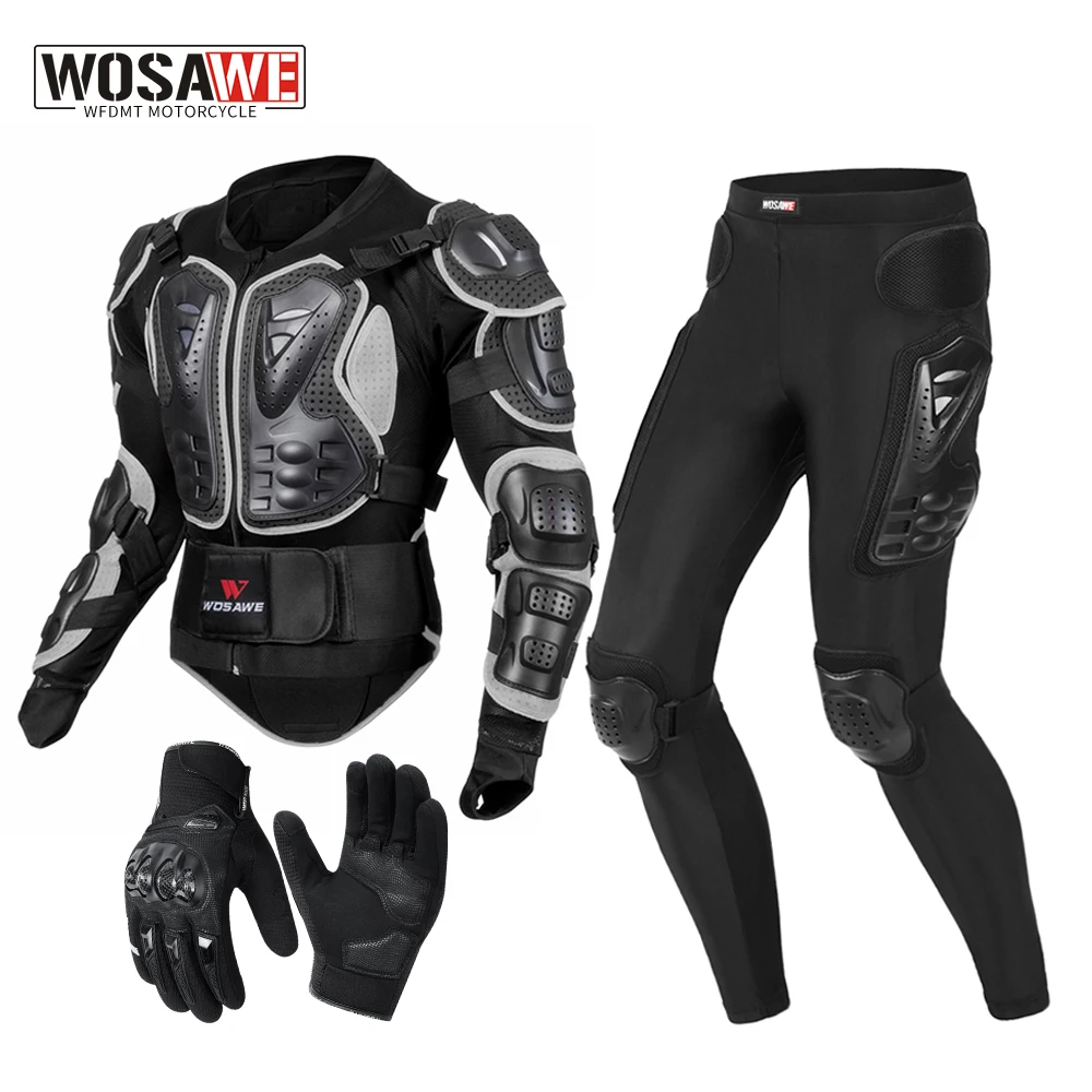 WOSAWE Motorcycle Protector Motocross Full Body Armor Moto Jacket Pants Gloves Suit Men Motorbike Racing Armor Protection Gears