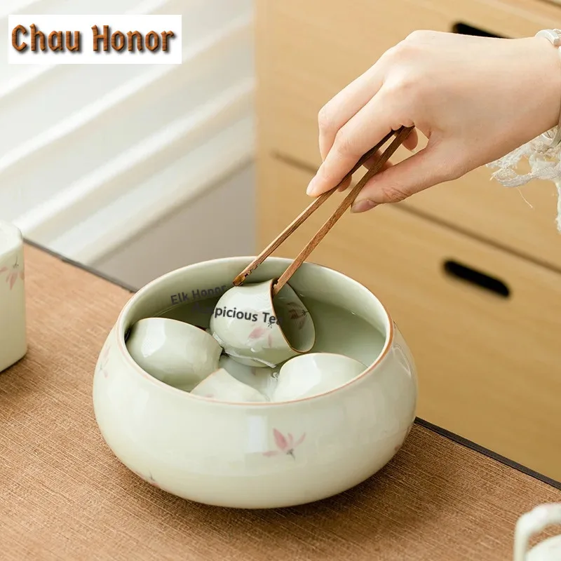 1080ml Pure Hand-painted Pink Orchid Jianshui Boutique Washing Cup Bowl Writing-brush Washer Chaxi Cha Tea Set Accessories Craft