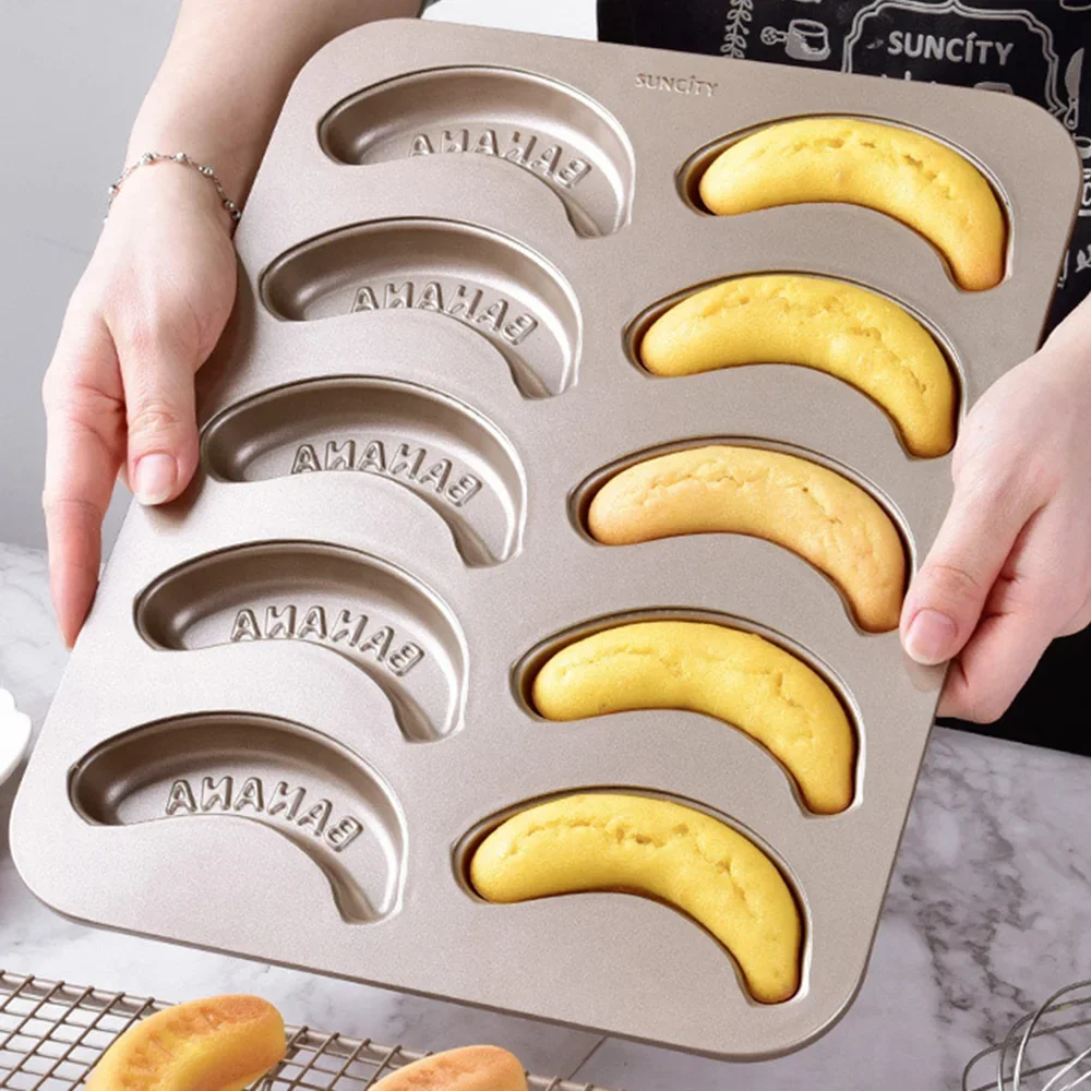 10 Hole Baking Pan Carbon Cake Baking Mold Baking Tray Non-Stick Muffin DIY Banana Cake Pan Moulds Baking Pans Bakeware Tools